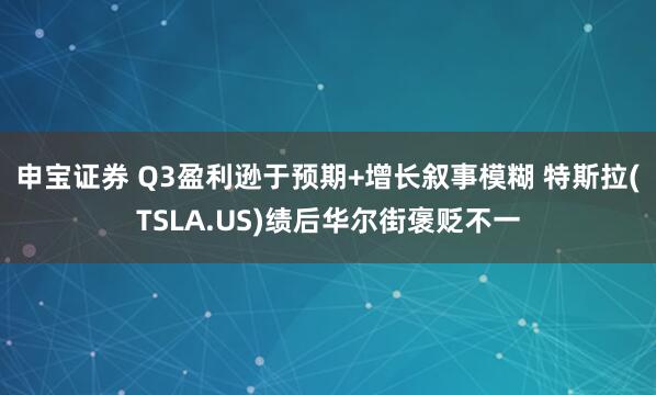 申宝证券 Q3盈利逊于预期+增长叙事模糊 特斯拉(TSLA.US)绩后华尔街褒贬不一